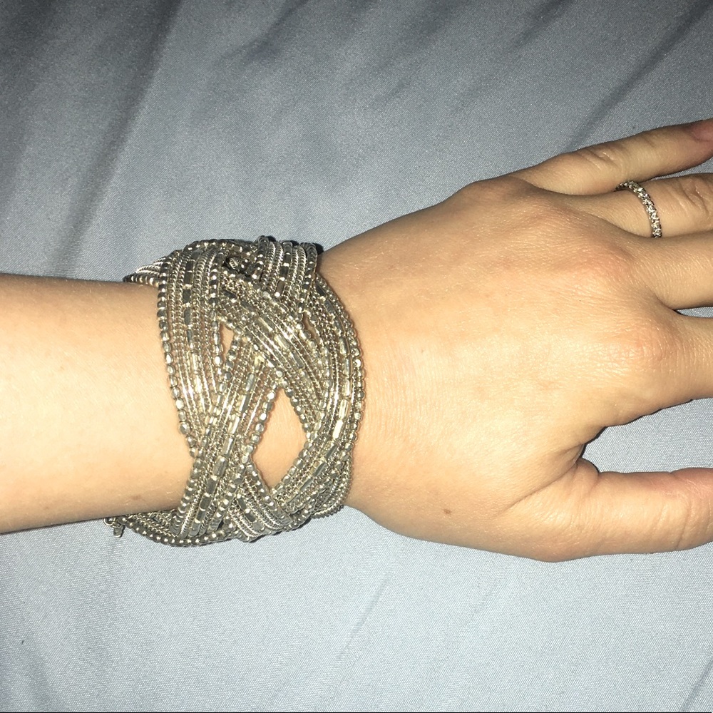 Silver beaded bracelet cuff